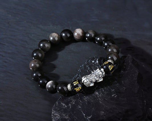 Empowered Black Obsidian Pi Xiu Bracelet – Wealth, Protection & Spiritual Healing