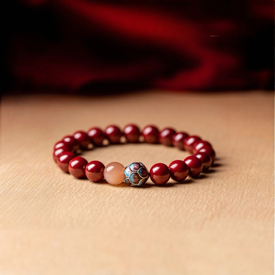 Empowered Cinnabar and Lotus Bracelet -  Tranquility and Protection